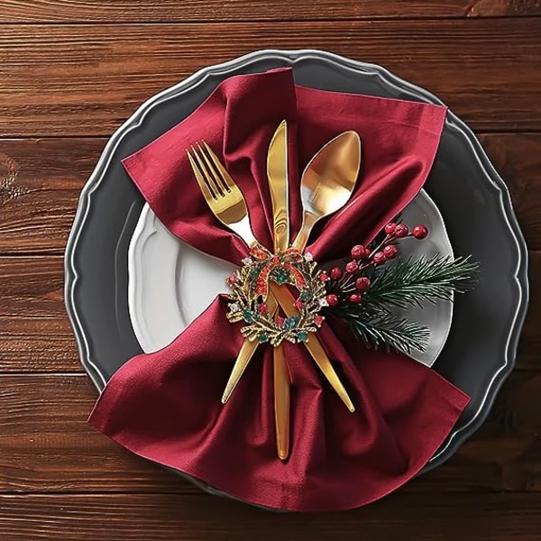 12 set strass julkrans servettringar för matbordsdukning- rustika middagsbord dukningsdekoration för bröllopsmottagningar, jul,