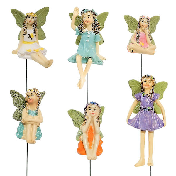 Sæt af 6 Mini Feer Figurer Havepynt Tilbehør Til Udendørs Have Græs Have Hjem Dekoration