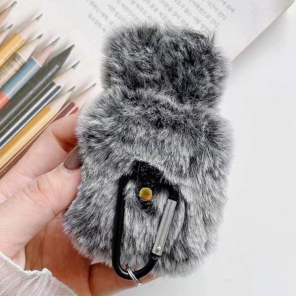 Fodral för Airpods 1 Fodral Airpods 2 Fluffy Rabbit Fodral Cover Plysch Päls Mode Söt Kaninöron Faux Päls PC Skyddande Fodral Resistent Fodral för Airpods