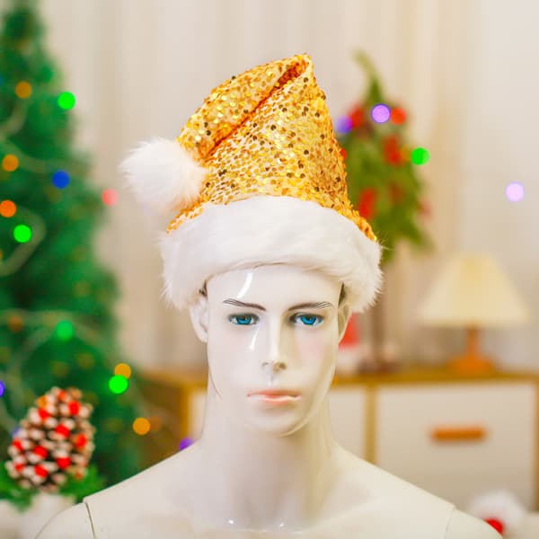 Voksen Guld Glitter Julemandshat, One Size