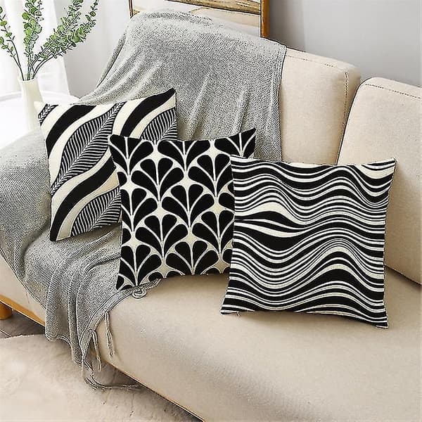 Svartvit Geometrisk Design Linne Kuddfodral Soffa Kuddfodral Sovrum