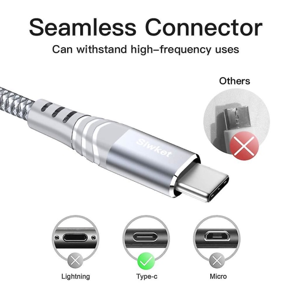 USB Type C-kabel 3a Snabbladdningssladd, 2pack 1m 2m USB A till USB C-laddarkabel Flätad datasynkronisering för Samsung Galaxy S10 S9 S8,no