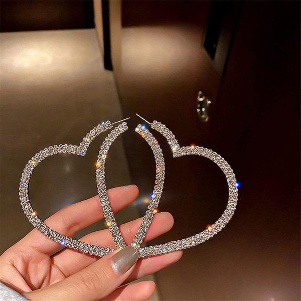Mote Big Heart Crystal Hoop øredobber for kvinner geometriske rhinestones øredobber Statement smykker gaver