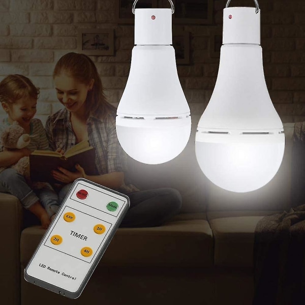 2023 - LED-solcellelampe, 9w solenergi superlyse pærer med fjernkontroll - solcamping / nød