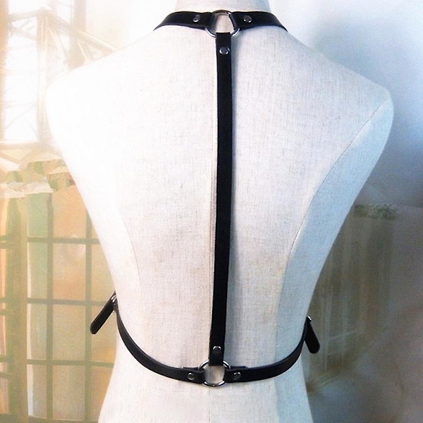 Justerbar Faux Læder Kropsbrystsele Suspender Bælte Med Spænder Metal O-ringe Gothic Punk Sort Skulderbeskyttelse Cosplay Clubwear