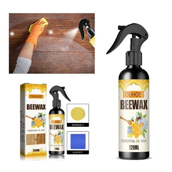 Black Friday 2023 120ml  2023 Ny Naturlig Mikromolekylær Bivoks Spray (1stk+1 Bomullsduk+1 Svamp)