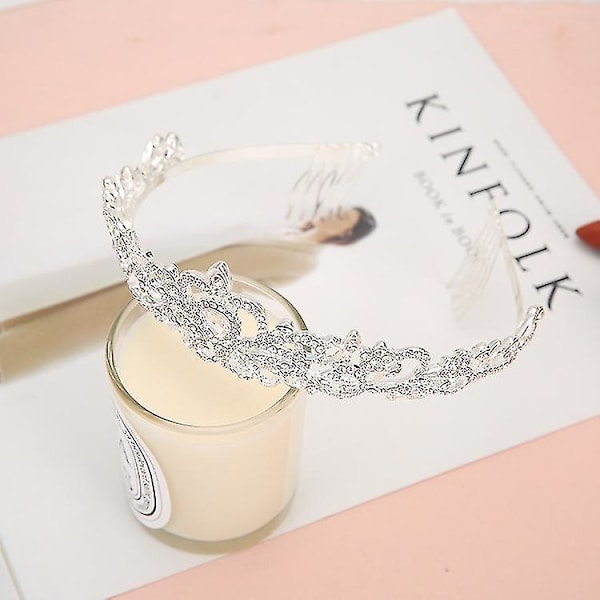 Sølv tiara med krystaller for kvinner - Elegant krone med kam - Hodebånd for damer