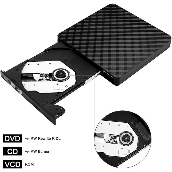 Firkantet mønster Usb3.0 eksternt optisk drev Dvd-optager Ekstern notebook Mobilt optisk drev Ekstern optager