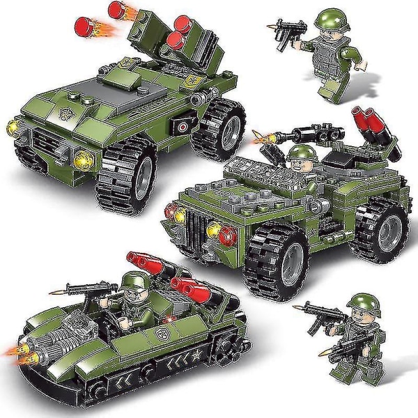 Byggeleker Sett Militær Transport Tank Vehicle Lekesett Creative Army Toys