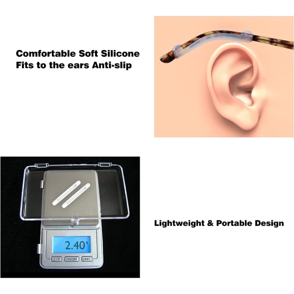 6 par silikonbrillebriller Tempelspisser Hylseholder, anti-skli elastiske briller Øregrep Komfortbrilleholdere bak ørene for lesing G