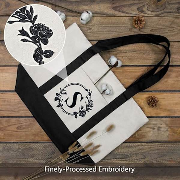 Broderad bokstavstygväska i canvas, personlig presentpåse, lämplig för bröllop, födelsedagar, stränder, festivaler, bra presenter till kvinnor, mödrar, lärare