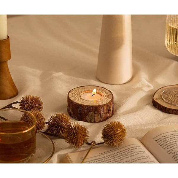 20 Pack Puinen Tealight Kynttilänjalka, Puinen Votive Tealight Teline Kynttilänjalka hääjuhliin Syntymäpäiväjuhla koristeluun