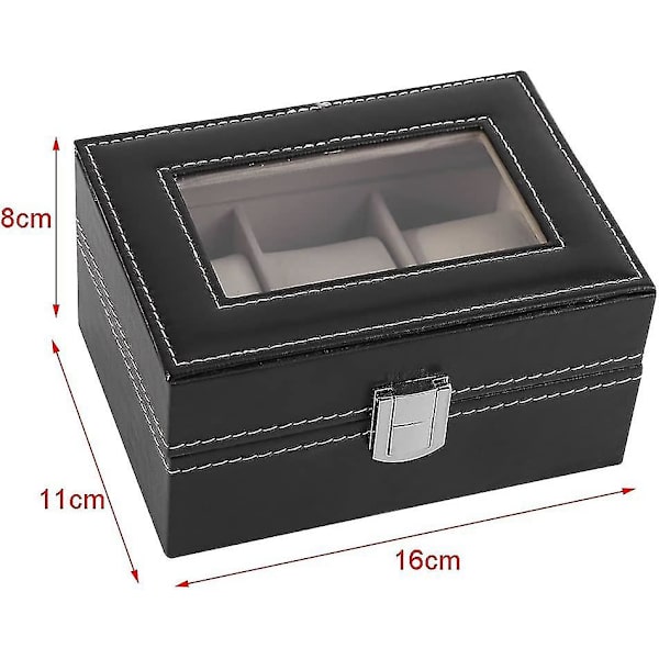 Urklocka Box, 3 Fack PU Läder Svart Klassisk Klocka Smycken Display Förvaring Organizer