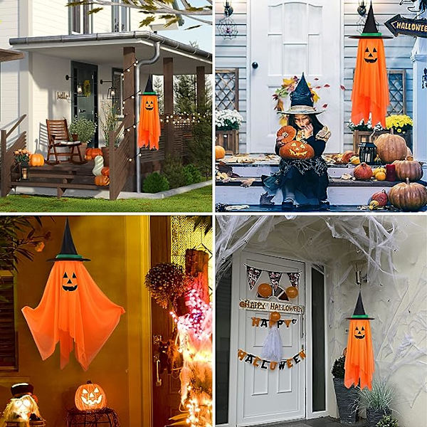 Halloween-koristeet, Yksi Esiasennettu Oranssinpumppu-Noitakorkki Halloween-koriste, Riippuva Pumppukoriste Kotipuutarhaan Juhliin Sisä- ja Ulkokäyttöön