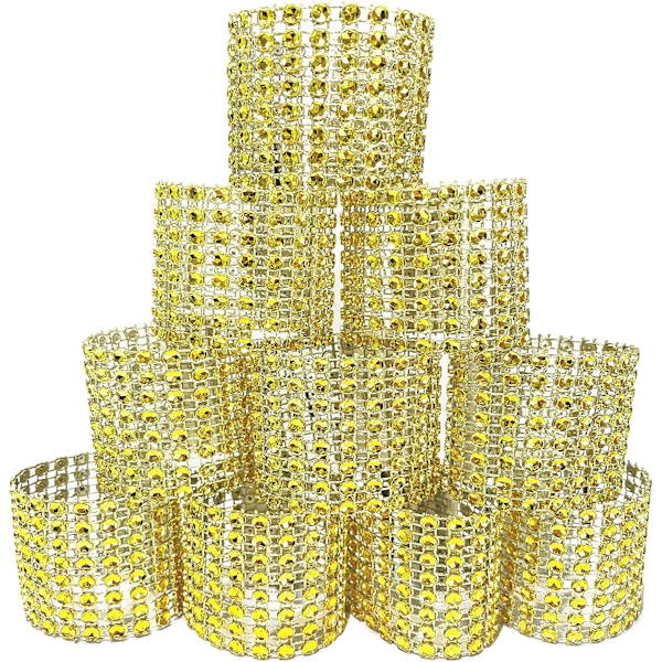 Serviettringer i gull, glitrende strass-serviettringer, serviettring, stolbeltebåndsholder, strassbukett glassflaske innpakket ring,