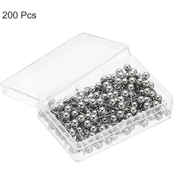Push Pins, 200-pakke Runde Hode Kartnåler Tommel Stålspiss For Verdenskart Korktavler, Sølvfarget