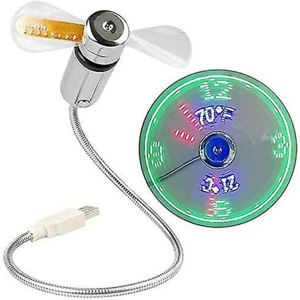 Uusi USB-kellotuuletin, jossa on reaaliaikainen kello ja lämpötilanäyttötoiminto, hopea, 1 vuoden takuu (lämpötila ja kello)