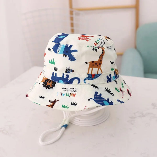 Vauvan pojat tytöt sarjakuva kalastajan hattu kesä ulkoilu UV-suoja ämpäri hattu animal white 52cm