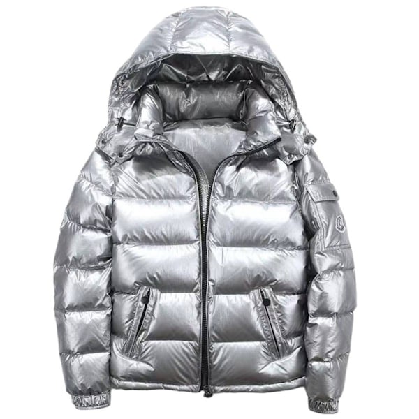 Mænds Vinterjakke Blank Stående Krave Vandafvisende Hættejakke Sort Sort Sort Sort S silver XL