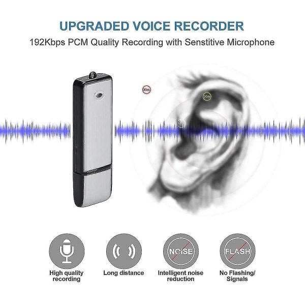 Usb Spy Digital Voice Recorder, 160 timers kapacitet til møder - 16gb