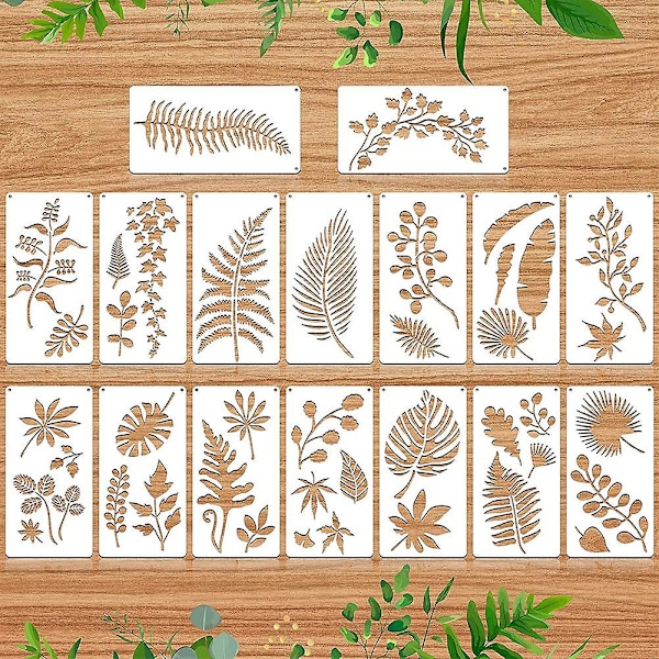 16 kappaletta lehtiä stencil uudelleenkäytettävä arkkikuviointi stencil arkkiseinä stencil lehtikuvio malli T