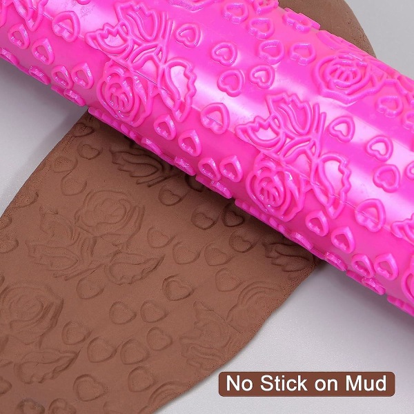 Mønsterembosset kjevle 14,57\" X 1,97\" Rosehjerte 3D-mønster PP-plast Ikke-klebende embosset teksturerte kjevler til baking