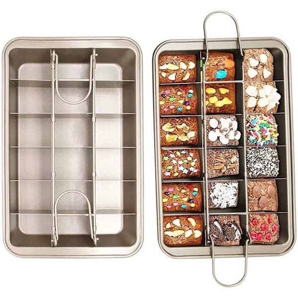 Brownieform med avdelare, 18 förskurna browniebakplåtar, Brownieform med avdelare Chokladkakaform Icke-klibbig delad brownie