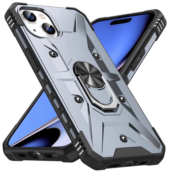 Lemonda för iPhone 15 TPU+ PC Skyddande Mobilskal Ringhållare Stöd Baksida - Grå Style Grey