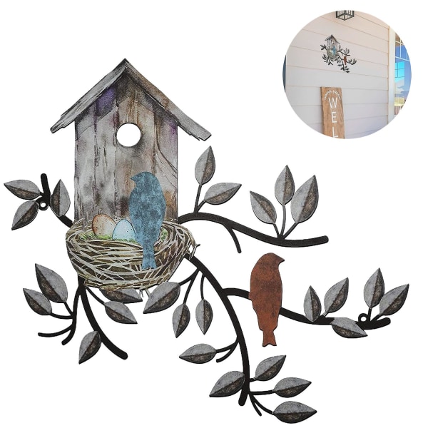 Med Birdhouse Yard löv gren Trädgård metall träd hängande park fågel väggdekor