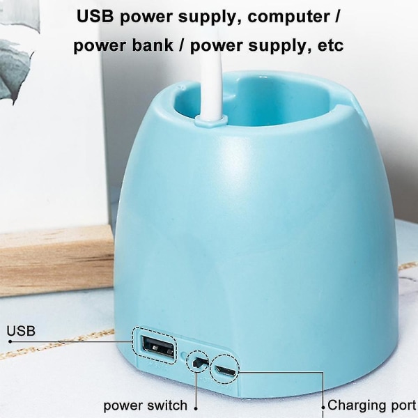 Skrivbordslampor för hemmakontoret, Uppladdningsbar LED-skrivbordslampa med USB-laddningsport, penn- och telefonhållare, 3 dimningsnivåer, nattljusläge, 360° flexibel svanhals