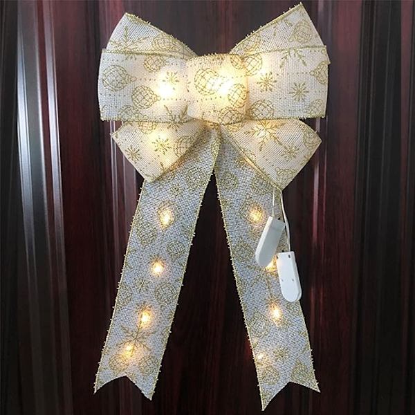 Juletrærbuer, julebuer julekransbue stor glitterbåndsløyfe, 1 stk anheng vakker lampe julebue elegant imitasjon lin