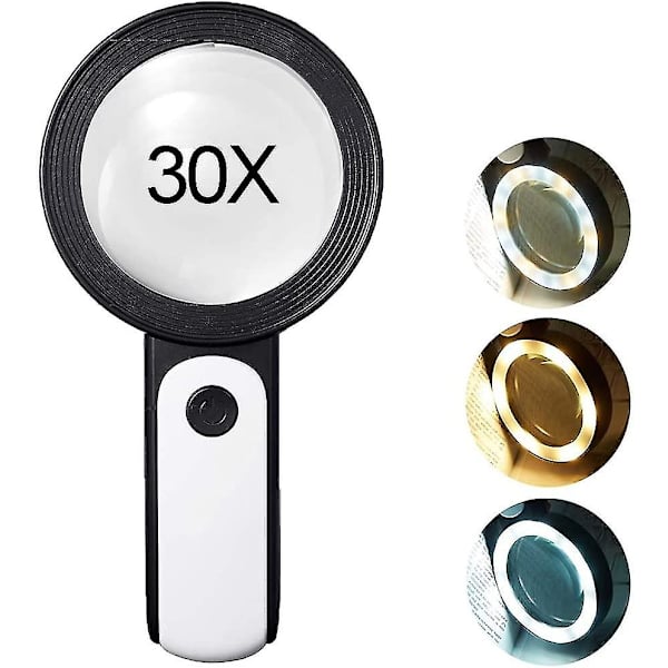 30x forstørrelsesglass med 18 LED-lys, leselupe med lys for lesing, urmaker, hobby, håndverk, mynter, frimerker, smykker