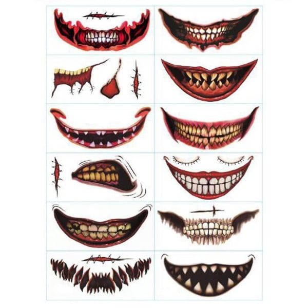 12pack Halloween Prank Makeup Temporary Tattoo, Big Mouth Temporary Tatuering, Bachelorette Party Favors