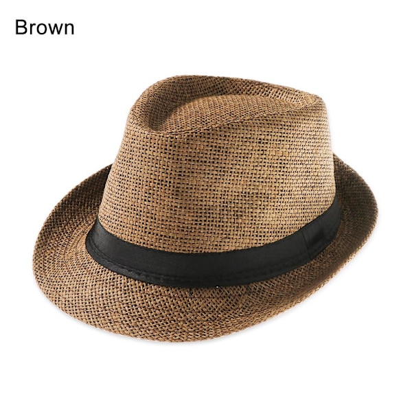 Afslappet bredskygget strå Panama-hat Unisex solhat Fashion Cowboy Fedora-hat sommerstrand gangster-kasket brown