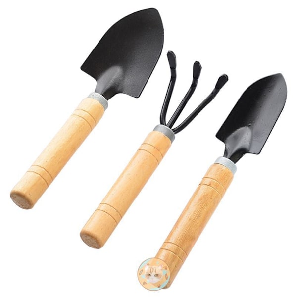 Håndspade for hagearbeid - 3-delt hagesett med små hageriver - Ergonomiske hagehåndverktøy med treskaft - Hageverktøy 3