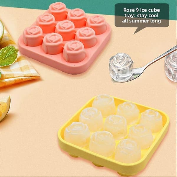 Återanvändbar isform med rosdesign, 9-facks isbitsform Pink