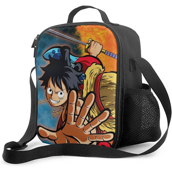 Luffy One Piece -lounaslaukku, jossa pehmustettu eristetty vuori, lounaslaukku, lämpöeristetty kylmälaukku, kannettava olkalaukku, vedenpitävä kassi aikuisille ja lapsille