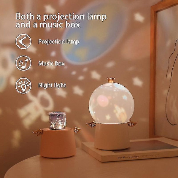 Guardian Angel Projection Lamp Led Multifunctional Fantasy Starry Sky Rotating Music Night Light Creative Children&#39;s Birthday