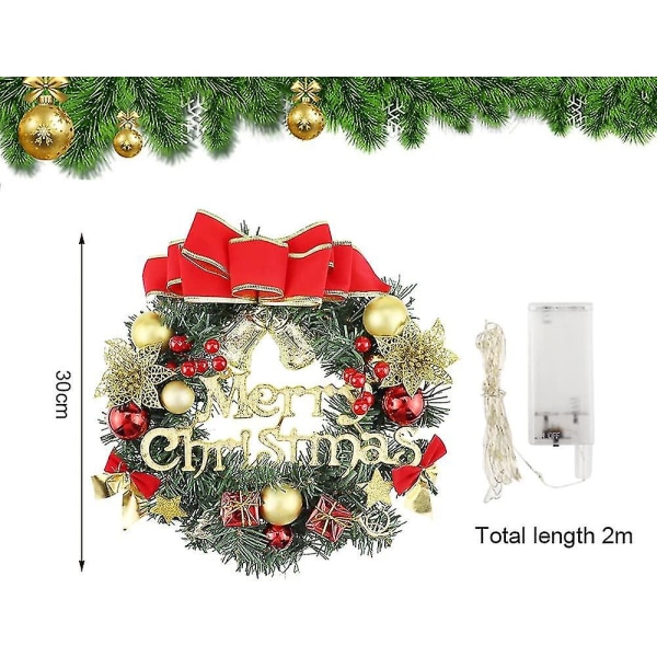 Yplonon julekranser til inngangsdør 30 cm julekrans med lys dør krans dekorasjoner med kuler Sløyfe kunstig furukirland for I
