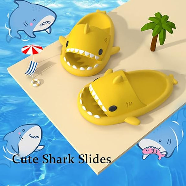 Cartoon Shark Flip Flops, halkfria tjocka sulor strand Flip Flops, snabbtorkande roliga pool sandaler yellow 38/39