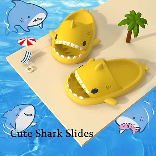 Tegneserie Haj Flip Flops, Skridsikre Tyksålede Strand Flip Flops, Hurtigtørrende Sjove Pool Sandaler yellow 44/45