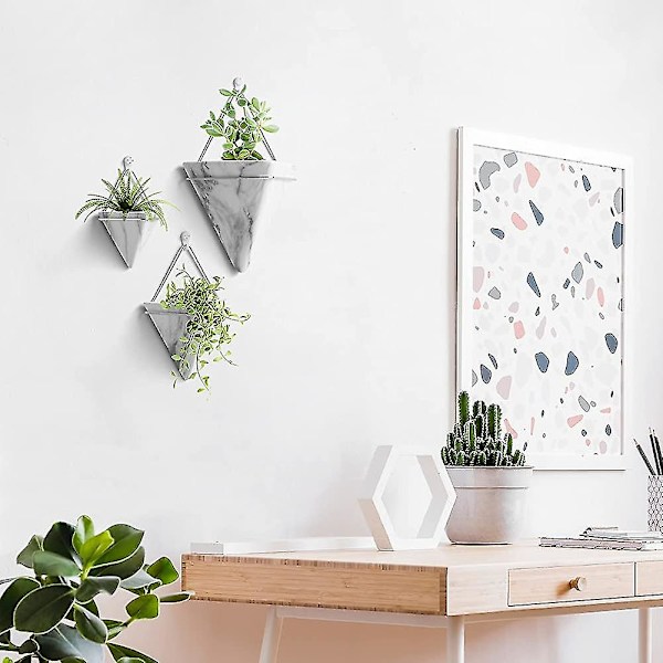 10cm Hängande Planter. 2-pack Keramiska Geometriska Väggplanter Växtställ Behållare Med Krokar För Inomhus Utomhus Väggdekor. För