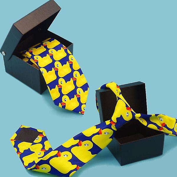 Mænd Kvinder Sjov Gul And Trykt Slips Imitation Silke Cosplay Fest Business Suit Slips