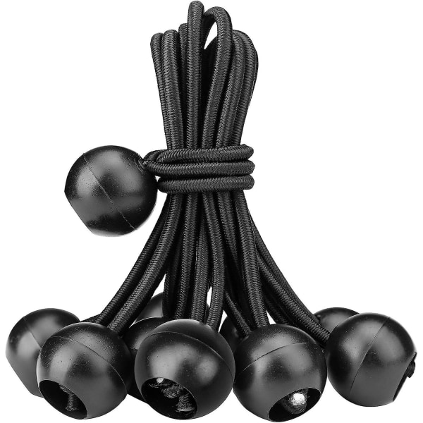 4 tums svarta bungee-snören med boll, presenningssnöre, 10 st