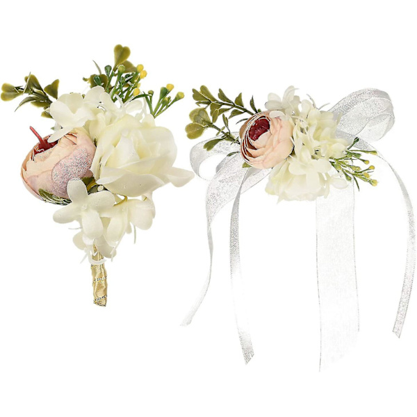 2 stk Peony Boutonniere Knapphull og Håndleddscorsage Armbånd Roser Håndleddscorsage, Brudgom Brudesvenn Beste Mann og Jente Brud Bryllup