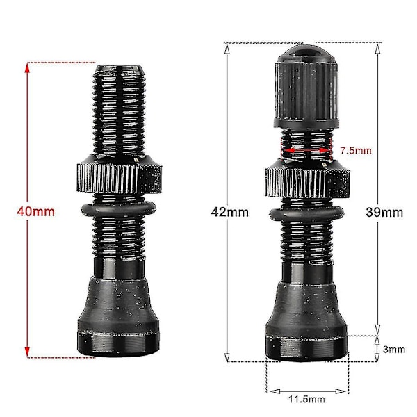 2 stk sykkel Schrader A/V ventiler 40mm for Mtb slangeløse felger, svart