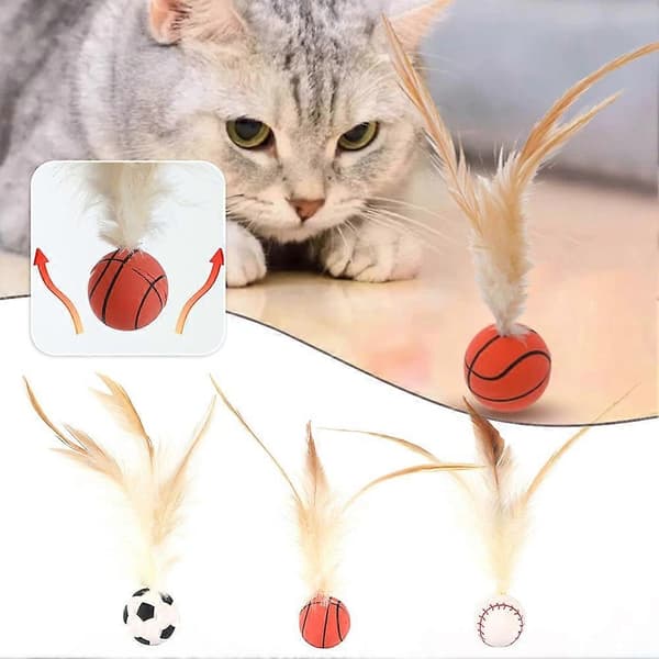 3 st interaktiv fjäderbollsleksak för katt, högelastiska husdjursbollar, husdjurstillbehör Bundle