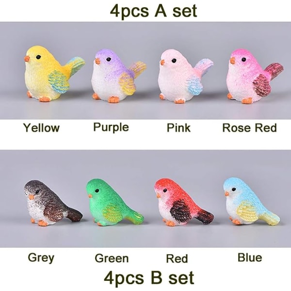 Mini Fugl Miniatyrfigur 4/8 stk Små Fugler Modellfigur Mikro Landskap Hjem Ornament Miniatyr DIY Håndverk Hagedekor (4 stk Grå)