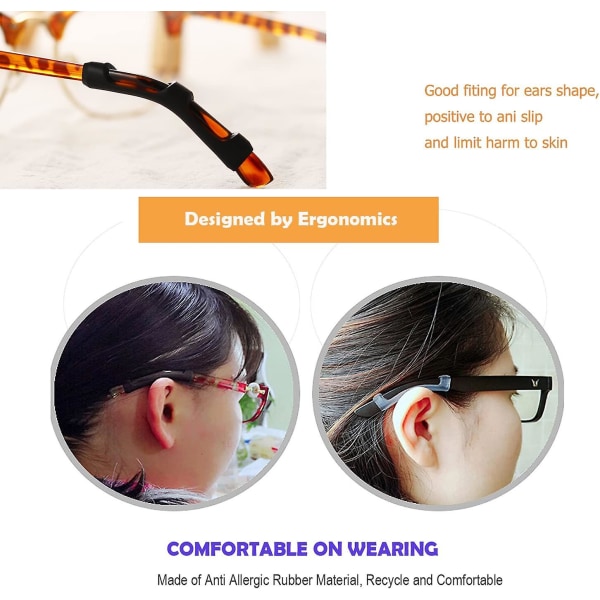 Ørepuder til briller - Bløde silikonebriller Øregreb Brillepuder Anti-slip Ørekroge til briller, 10 par