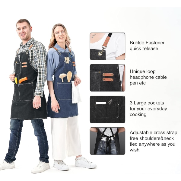 Chiefs-esiliina, puuvillakangasesiliina, jossa suuri tasku, säädettävä cowboy-unisex-työkaluesiliina